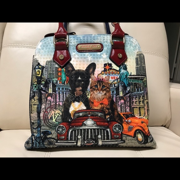Nicole Lee USA Metallic Stitching Embroidery Inlaid Rhinestone Tote Bag